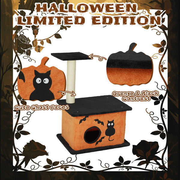 Halloween Cat Tree, Cat Tower Cat Tree For Indoor Cats With Spacious Cat Condo, Large Platform, Sisal Scratching Post, Orange & Black EX-STOCK