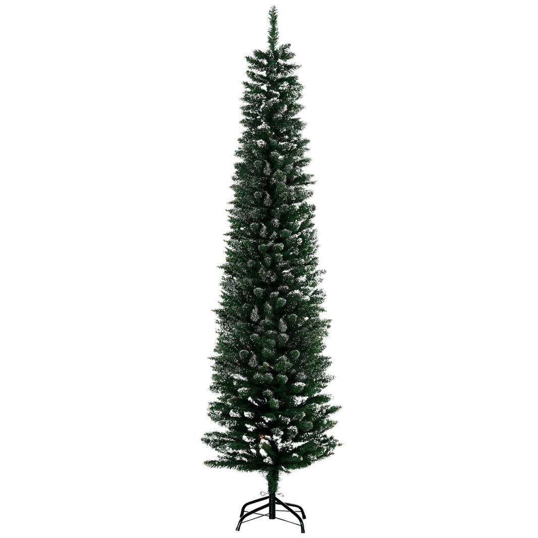 6FT Artificial Snow Dipped Christmas Tree Xmas Pencil Tree Holiday Home Indoor Decoration With Foldable Black Stand, Green EX-STOCK Canada 