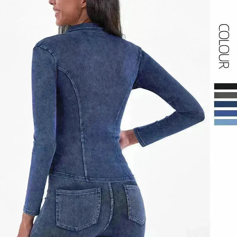 Fashion Slim fit Zipper High neck Denim Jacket for women