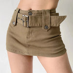 American Retro Wide Waistband Denim Mini Skirt with Belt - EX-STOCK CANADA