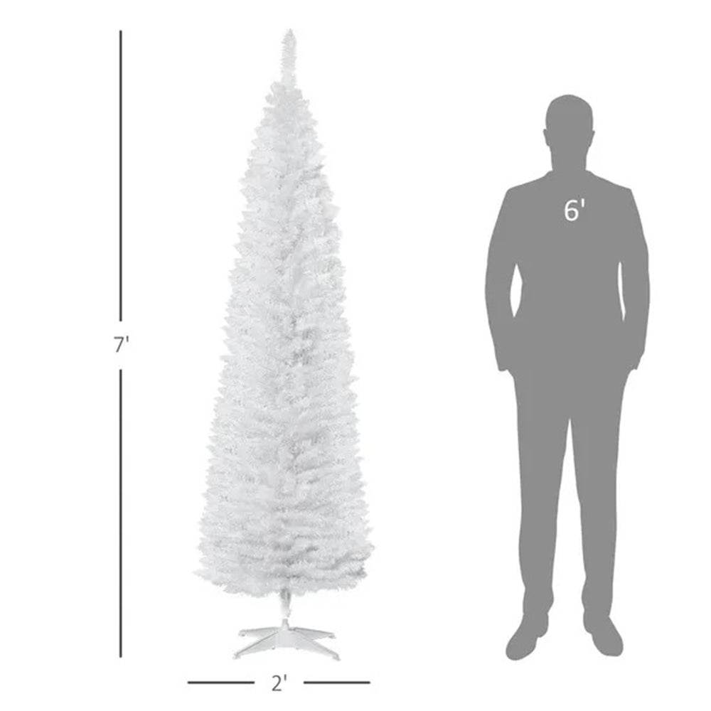 7' Pencil Christmas Tree, Slim Artificial Xmas Tree With Realistic Branches, Sturdy Metal Stand, White EX-STOCK Canada 