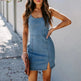 Women's  hot sleeveless Jeans Denim Mini fitted Dress Women's Tight Back side split - EX-STOCK CANADA