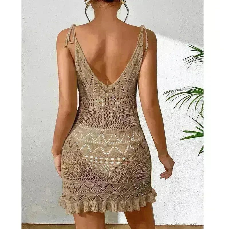 Women's Fashion Suspenders Deep V Knitted Beach Skirt Dress for Chic Ladies - EX-STOCK CANADA