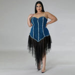 Women's Fashion Sleeveless Denim Stitching Mesh Jeans Tassel Dress - EX-STOCK CANADA