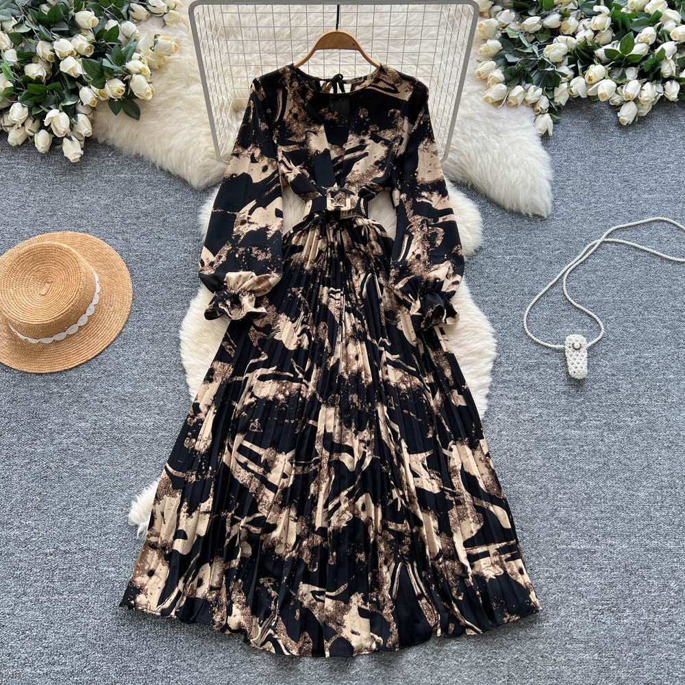 Women's French Vintage Pleated A-Line Maxi Dress – High Waist | 8 Colors