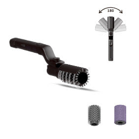 Black cleaning brush with interchangeable nozzles on a white background