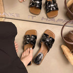 Sandalias Planas de Tacón Bloque para Mujer, Sandalias Tejidas de Moda al Aire Libre Verano 2026, Versátiles Zapatillas Elegantes de Una Correa 