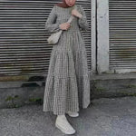 Manga larga a cuadros Medio East Manga elástica Cuello redondo Vestido casual de cintura suelta Vestido casual para mujeres para mujeres para mujeres