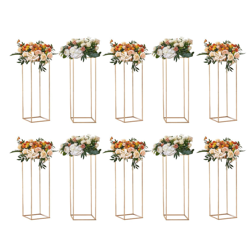 10PCS 31.5inch High Wedding Flower Stand, With Acrylic Laminate,Metal Vase Column Geometric Centerpiece Stands, Gold Rectangular Floral Display Rack For Events Reception, Party Decoration EX-STOCK