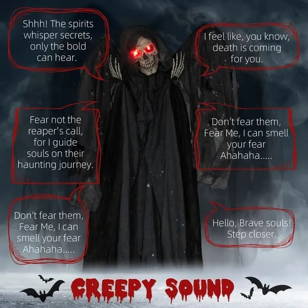 6.4 Life Size Winged Grim Reaper Outdoor Halloween Decoration Animatronic, Animated Prop WLight Up Eyes EX-STOCK Canada 