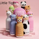 Collection of animal-themed bottles with 'Chicu Tom' branding on a pink background