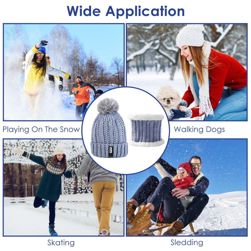 1Set Winter Beanie Hat Scarf Set Women Warm Knitting Skull Cap Neck Warmer For Walking Running Hiking Camping Outdoors Gift EX-STOCK
