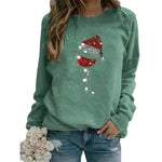 Clothing Christmas Women's Sweater Christmas Hat Red Wine Glass Graphic Print Crew Neck Long-sleeved Sweater