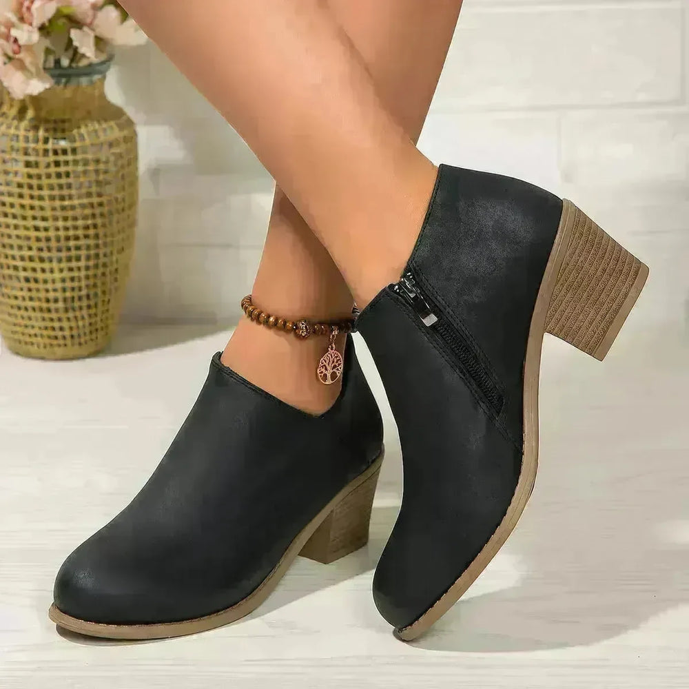 Chunky Heel Round Toe Ankle Boots With Side Zipper Design Fashion Fall Winter Short Boots For Women Shoes - EX-STOCK CANADA