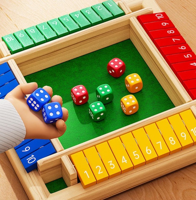Dice Game,2-4 Player Family Wooden Board Table Math Games For Adults And Kids, 8 Dices Classics Tabletop Version Games For Classroom,Home,Party Or Pub EX-STOCK
