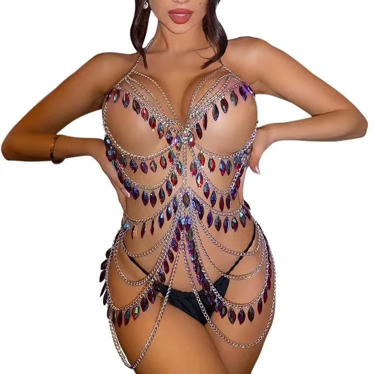 Nightclub Party Colorful  Crystal Body Chains for Stripers Lingerie Accessory - EX-STOCK CANADA