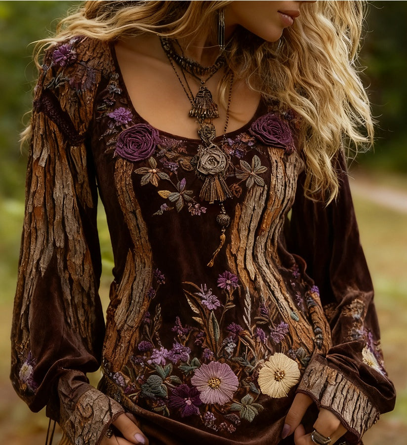 Grass And Flower Embroidered Linen Shirt EX-STOCK Canada 