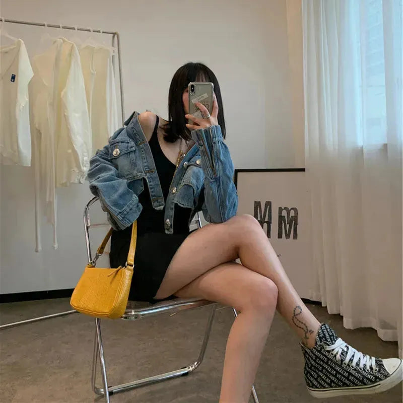 Light Blue crop Denim Jacket For Women
