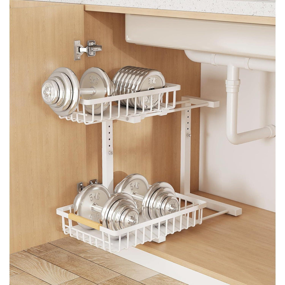 Metal Adjustable Height Two-Tier Drawer Kitchen Bathroom Under Sink Storage Rack EX-STOCK