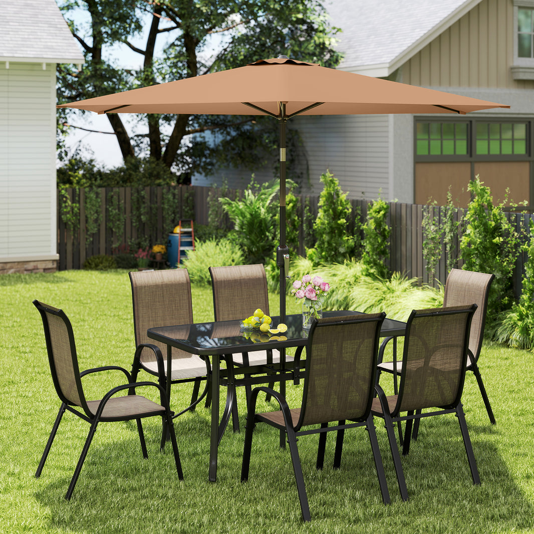8 Pieces Patio Furniture Set with 9Ft Patio Umbrella, Outdoor Dining Table and Chairs, Light Mixed Brown EX-STOCK Canada 