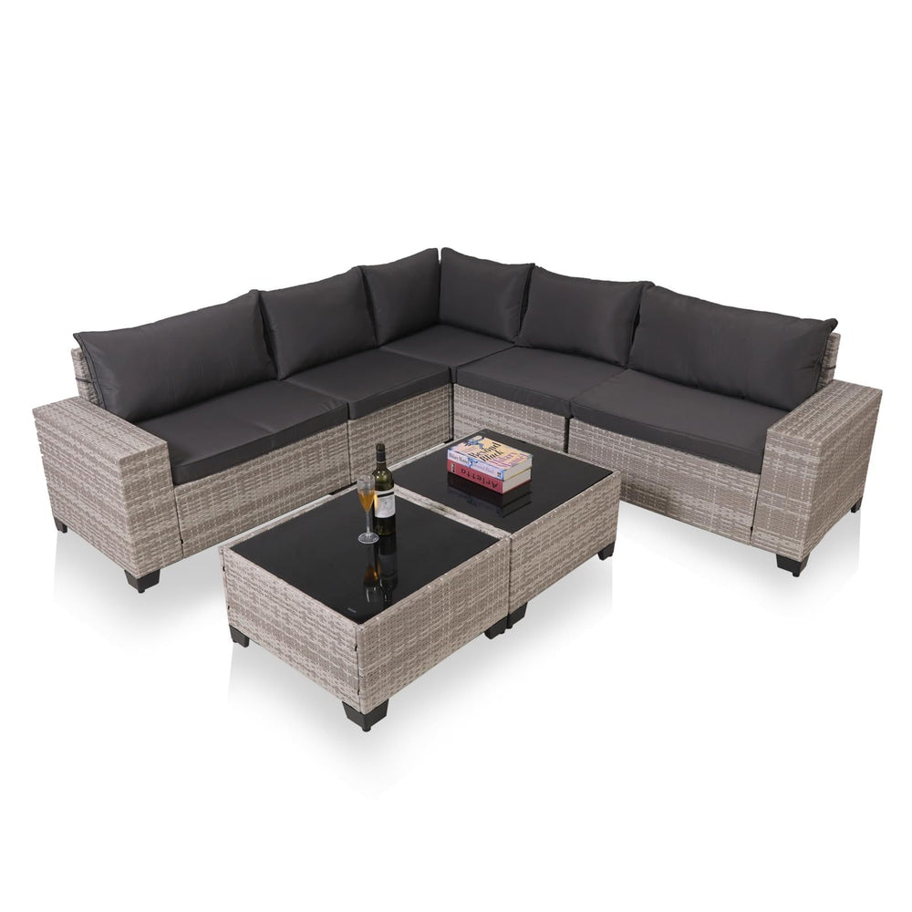 7-Piece Outdoor Patio Furniture Sets, All-Weather Wicker Rattan Sectional Sofa, Modern Two Glass Coffee Table And Washable Seat Cushion EX-STOCK Canada 