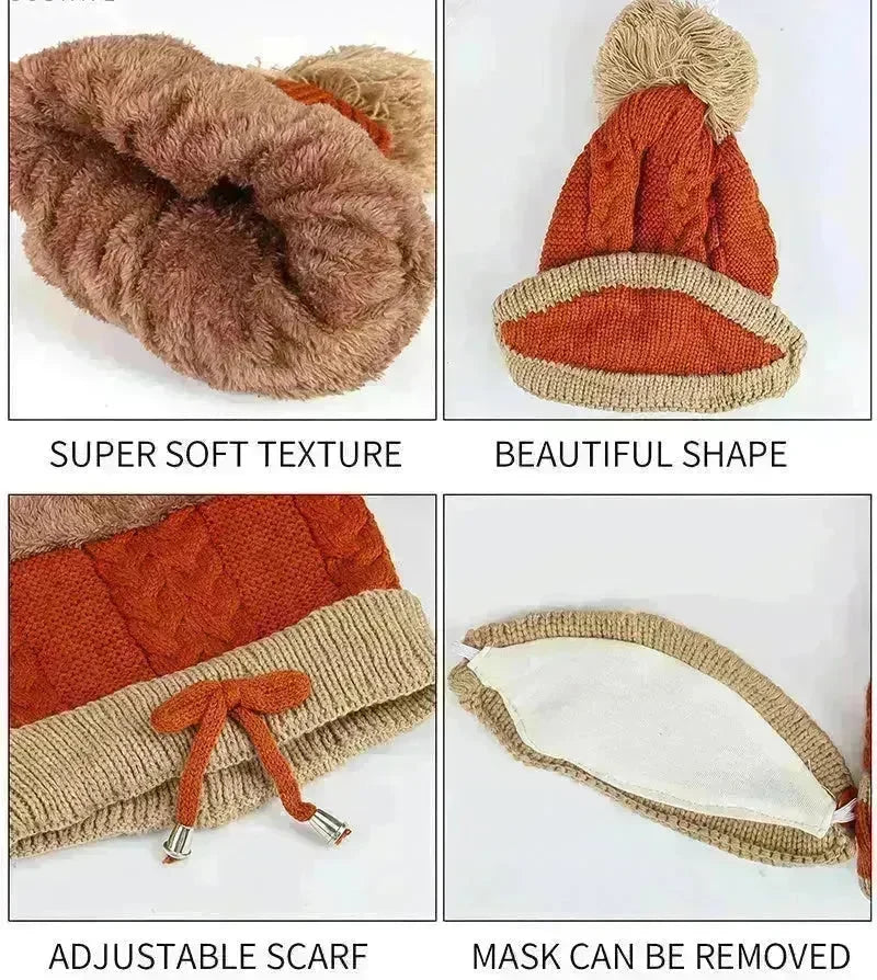 Winter Hat For Women 3pcs Knitted Beanie Hat Scarf Set Warm Hat - EX-STOCK CANADA