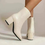 Winter Chunky Heel Pointed Toe Boots With Side Zipper Fashion Mid-calf Boot For Women Shoes
