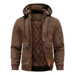 Men's Leather Jacket Men Motorcycle Removable Hood