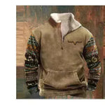 Long Sleeved Half Zippered Printed Casual Pocket Pullover Half Zipper Sweatshirt