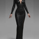 Women's Black Deep V-Neck Backless Maxi Dress – Wet Look Long Sleeve Bodycon | Party & Evening | Sizes XS–XL