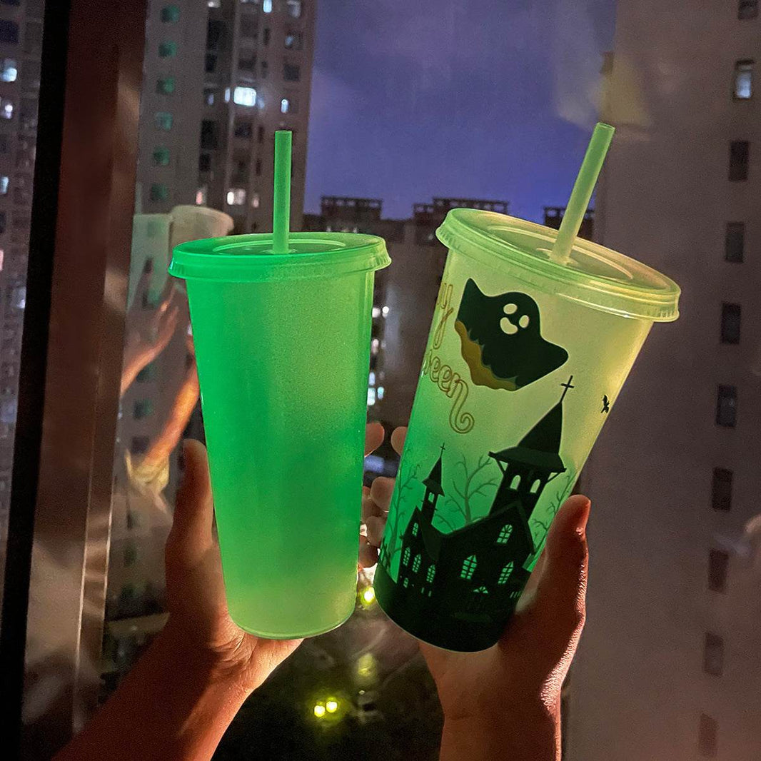 720ml Plastic Sippy Cup Halloween Luminous Straw Cup EX-STOCK