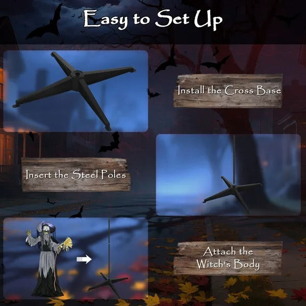 Animatronics Standing Witch, Voice-Activated Prop, Spinning Head & Flashing Eyes, Easy Setup Indoor, Black EX-STOCK Canada 