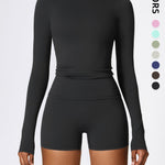 Women's Four Seasons Sports Suit, Women's Long Sleeve Round Neck Sports T-shirt And High Waist Tight Shorts Yoga Suit. EX-STOCK