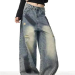 Splash Ink Ripped Machete Baggy Jeans Pant For Women Loose-fitting Wide-leg Trousers - EX-STOCK CANADA