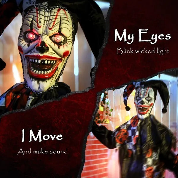 Life Size Halloween Animated Clown With Red Light Up Eyes, Sound Activated Scary Halloween Decorations, Battery Operated EX-STOCK Canada 