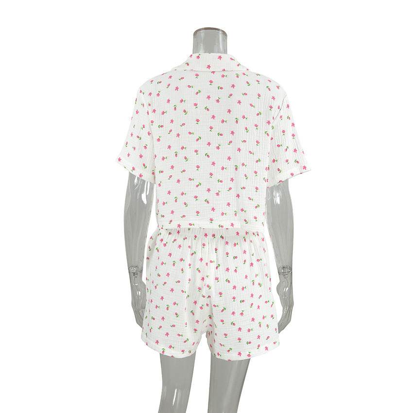 Thin Cotton Printed Comfortable Loose Breathable Short-sleeved Shorts Summer Pajamas Home Wear For Women - EX-STOCK Canada