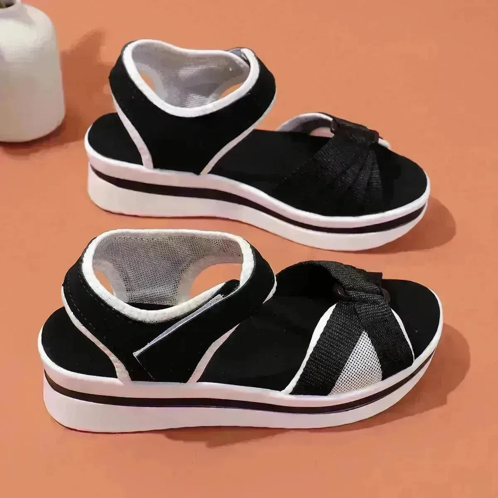 Summer Mesh Chunky Cross-strap Platform Sandals With Velcro-design Thick Sole Flats Beach Shoes Women - EX-STOCK CANADA