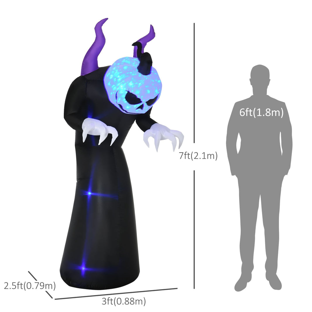 7ft Inflatable Halloween Ghost With Horns, Blow-Up Outdoor LED Yard Display With Flame Effect For Garden, Lawn, Yard, Party, Holiday EX-STOCK Canada 