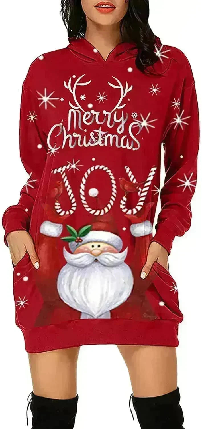 Women's Long-sleeved Christmas Hoodie Sweatshirt Dress Winter - EX-STOCK CANADA