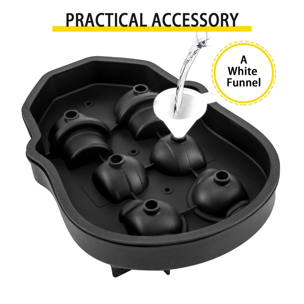 Skull Ice Cube Tray, 6-Grid Skull Ice Ball Maker, Flexible Black Silicone Ice Tray With Lid & Funnel, Skull Ice Cubes In 3 Distinct Patterns For Beverages & Chocolates On Parties & Holidays EX-STOCK