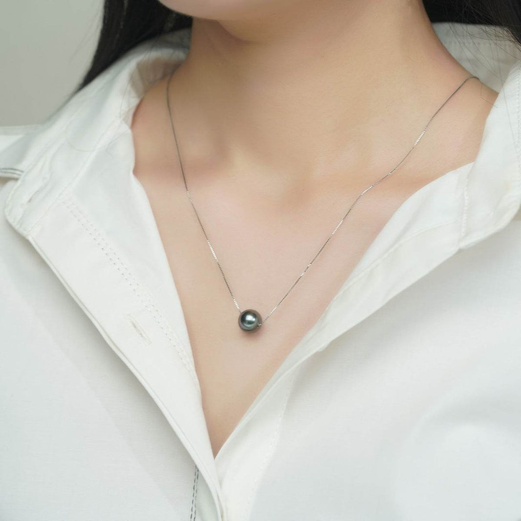 Natural Perfect Circle Strong Light Tahitian Black Pearl Pendant S925 Silver Necklace EX-STOCK Canada 