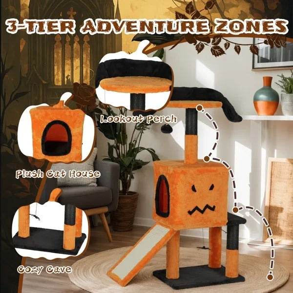 39.4 Halloween Cat Tree, Cat Tower Cat Tree For Indoor Cats With Spacious Cat Condo, Sisal Scratching Posts, Hanging Toys, Orange  Black EX-STOCK