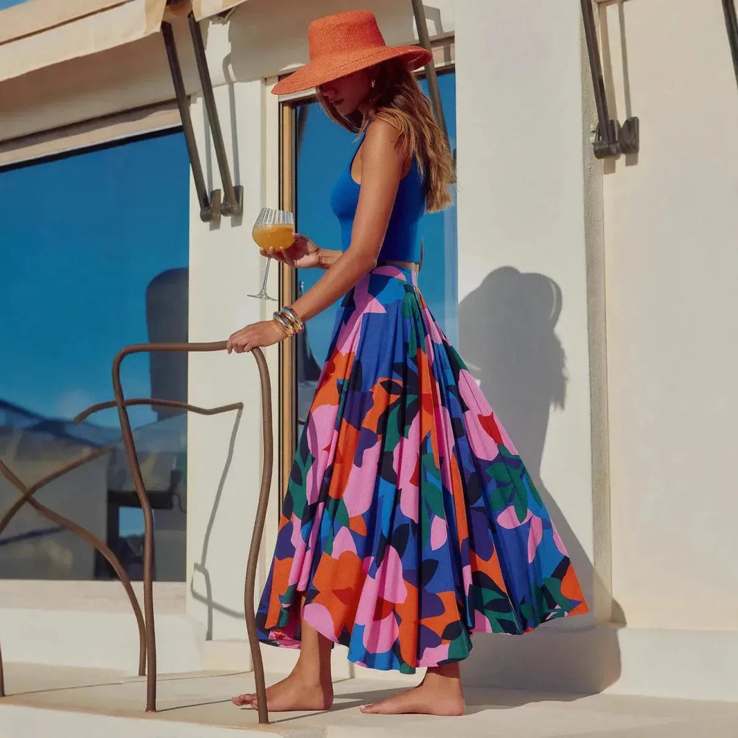 Elegant Fashion Vintage floral Bohemian Pleated Maxi Skirt - EX-STOCK CANADA
