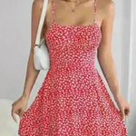 Women Fashion Printed Casual Spaghetti Strap Backless Mini Skater Dress - EX-STOCK CANADA