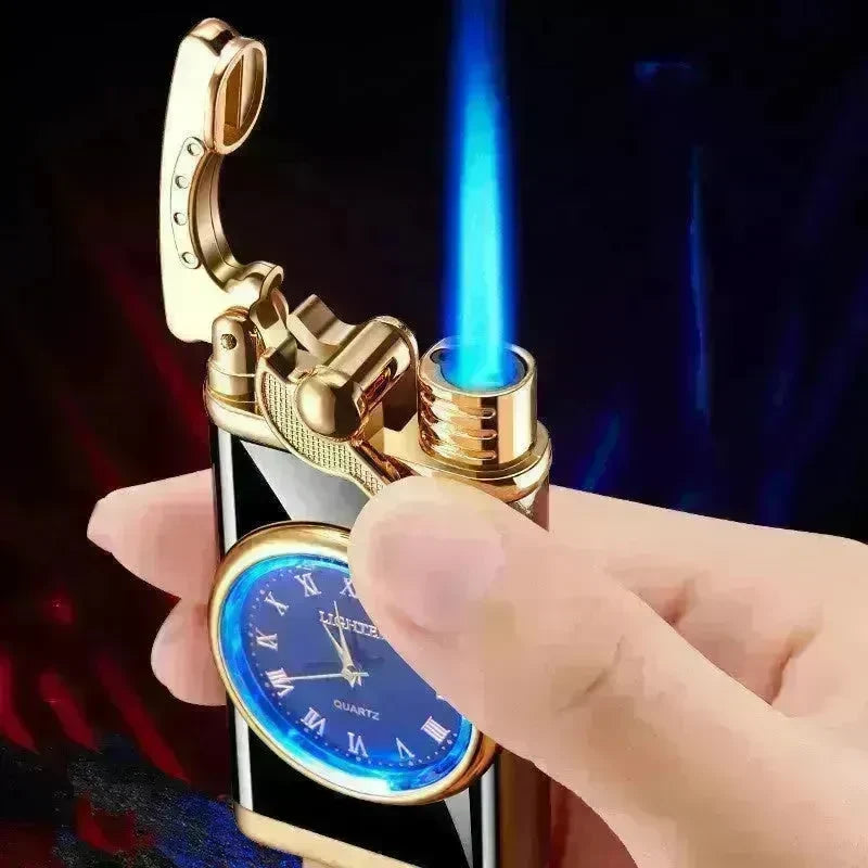 New Lighter With Electric Watch Rocker Arm Automatic Ignition Straight Blue Flame Lighter Creative Real Dial Inflatable Windproof Cigar Lighter Men's Watch Gift - EX-STOCK CANADA