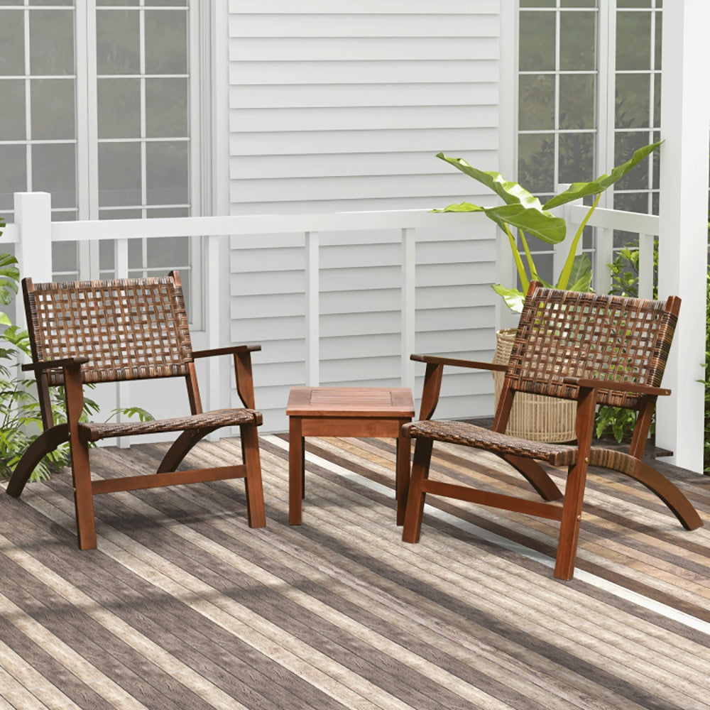 Ensemble de mobilier de patio en rotin et bois pour extérieur, 3 piècesEX-STOCK Canada 