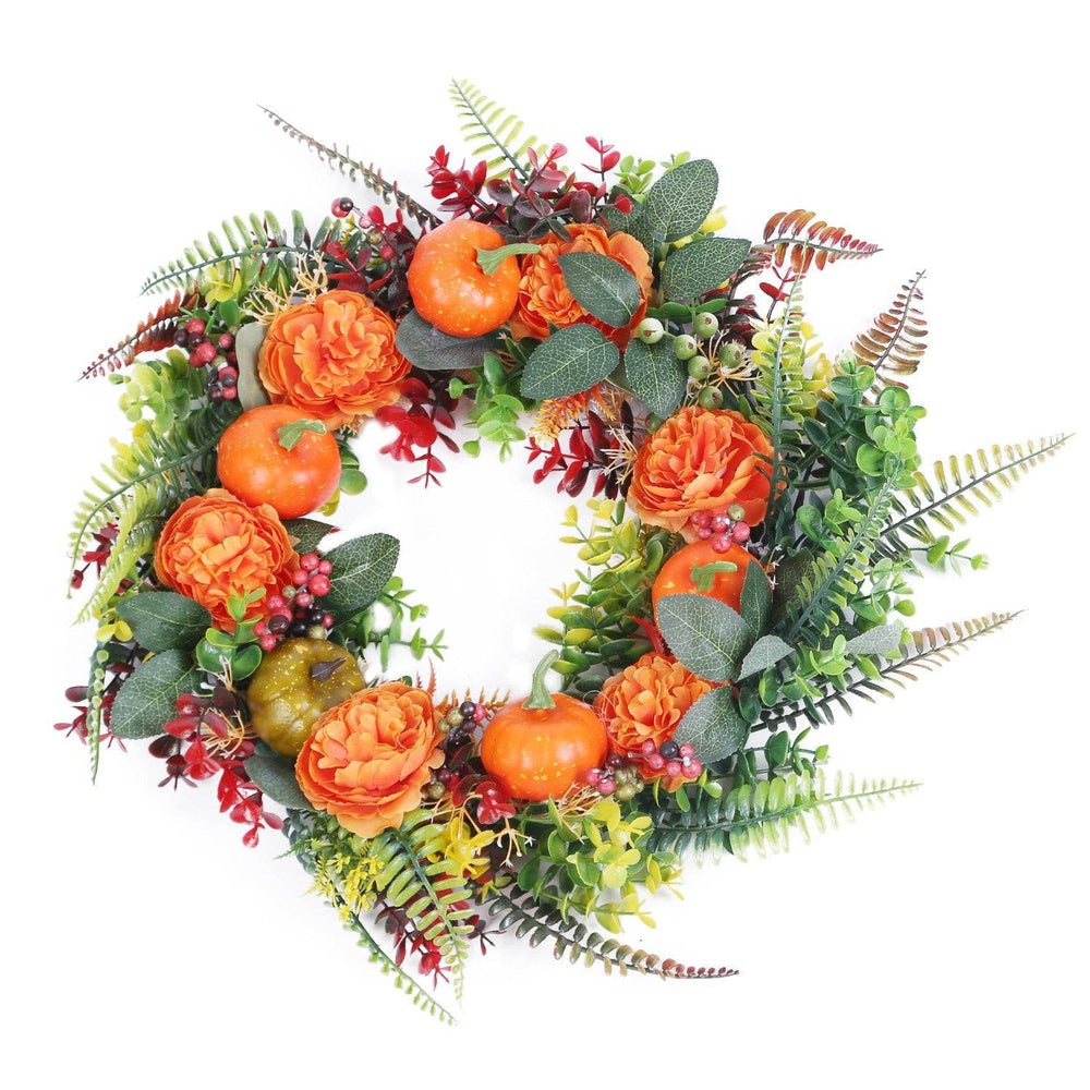 1Pc 17.71IN Autumn Wreath With Pumpkin Mixed Leaves Berries Flowers Fall Decoration For Indoor Outdoor Window Wall Front Door In Halloween Thanks Giving Day - EX-STOCK Canada