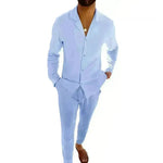Casual Long-sleeved Suits Fashion Lapel Single-breasted Shirt Top And Slim-fit Trousers Men Clothing Two piece suit for Men - EX-STOCK CANADA