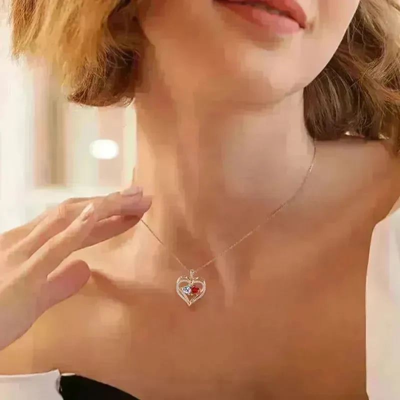 S925 Silver Double Love Necklace With Rhinestones Fashion Personality Heart-shaped Necklace Valentine's Day Gift - EX-STOCK CANADA