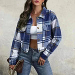 Fashion Oversized Plaid Lapel Cropped Jacket  outwear top for women - EX-STOCK CANADA